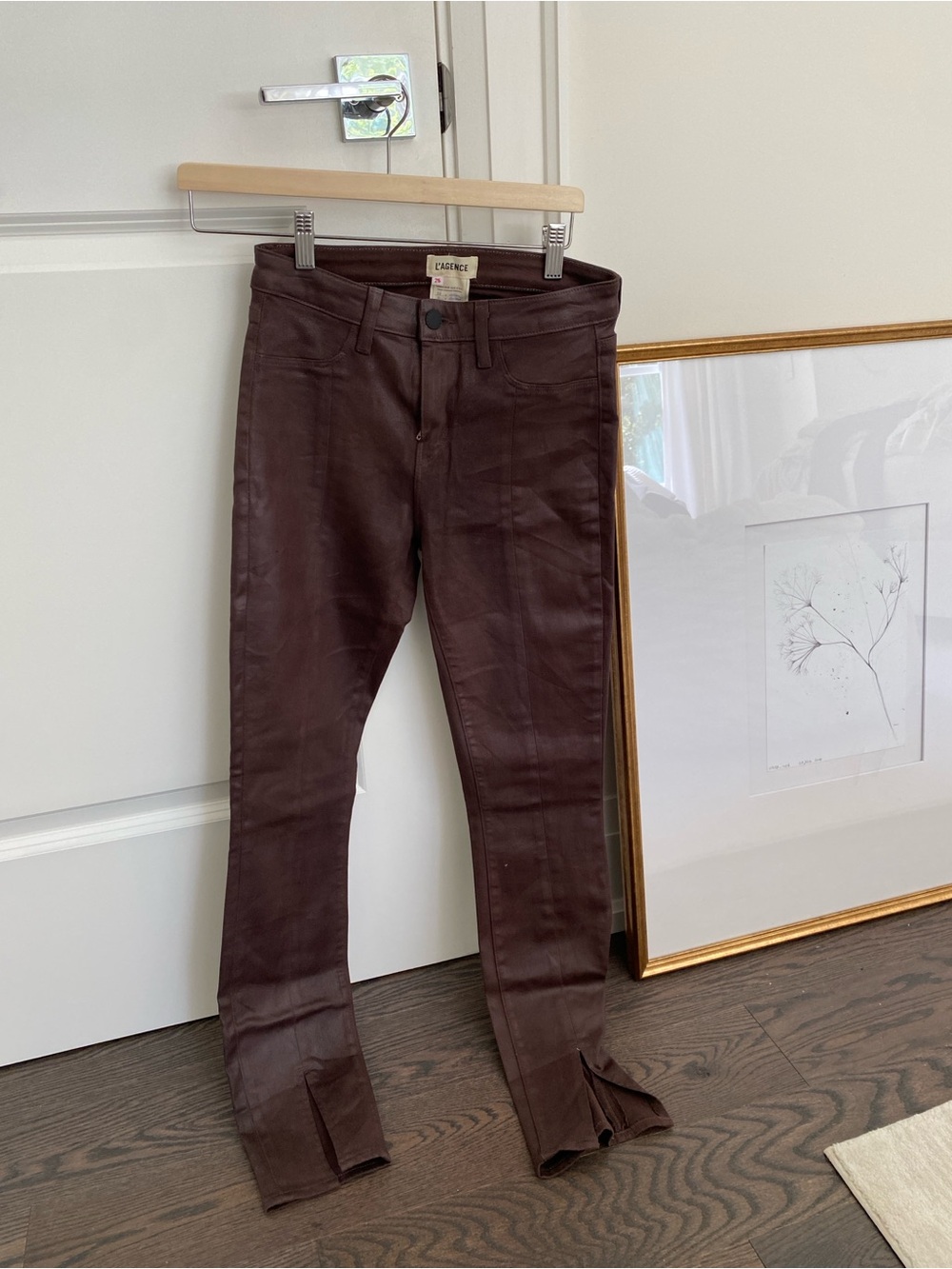 L’AGENCE brown sheen skinny pants